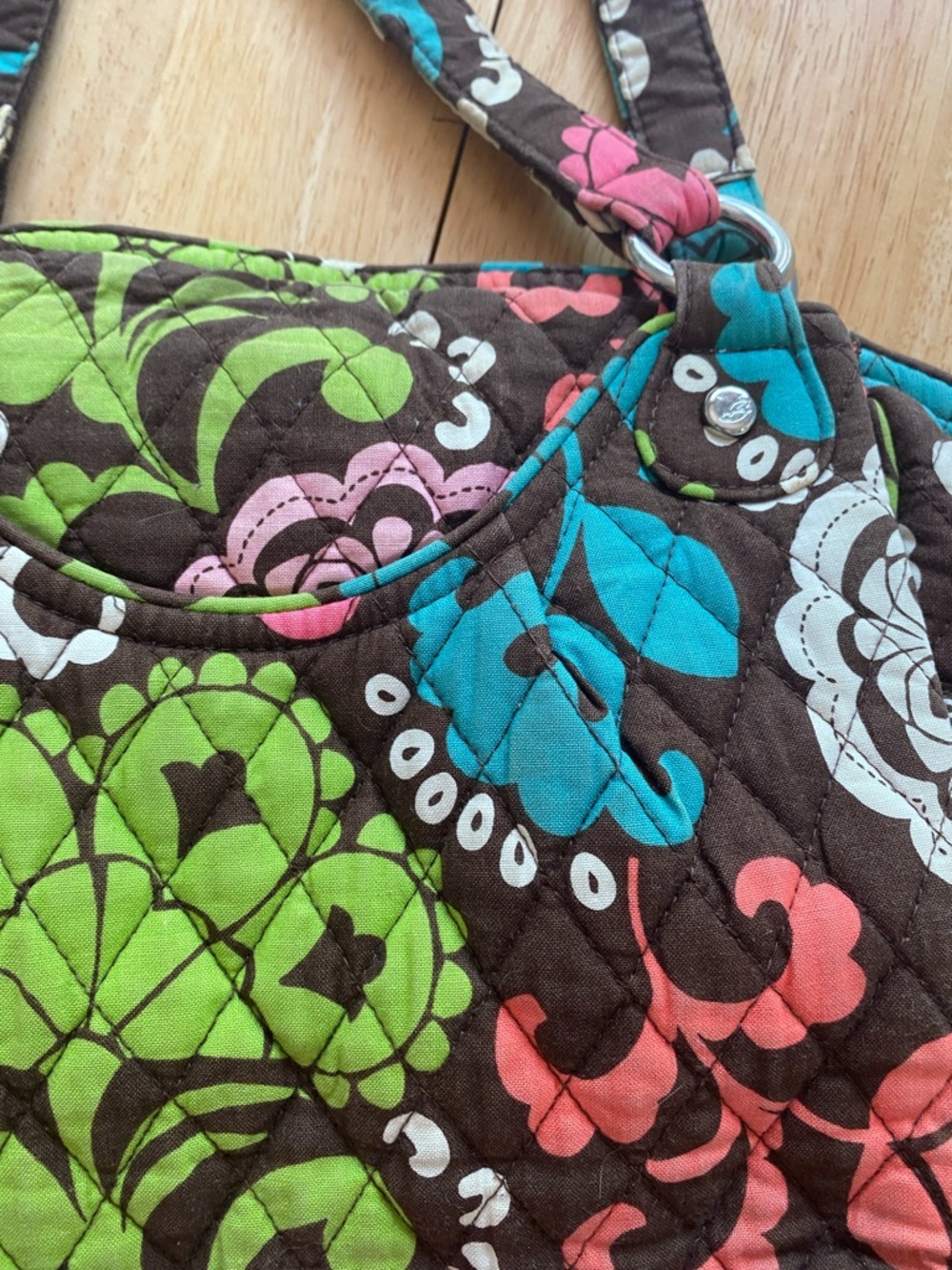Vera Bradley Lola Quilted Floral Large Shoulder Purse in Brown and Pink - Picture 16 of 16